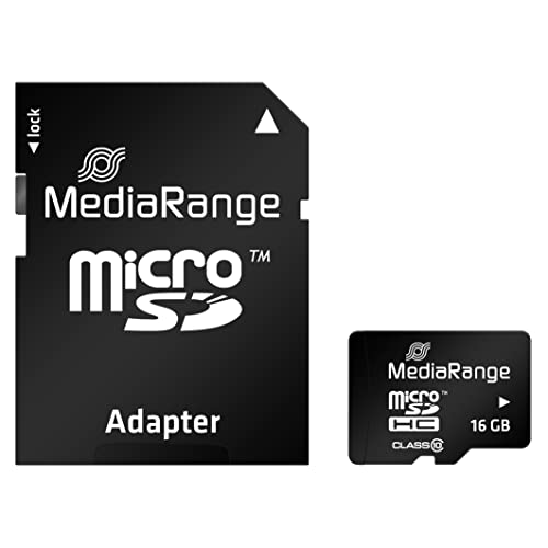 MediaRange micro SDHC Speicherkarte mit SD Adapter 16GB - Geschwindigkeit Klasse 10, Lesegeschwindigkeit bis 45 MB/s, externer Datenspeicher für mobile Endgeräte wie Digitalkameras oder Smartphones von MediaRange