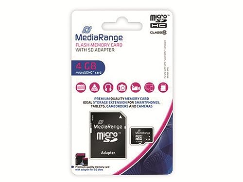 MediaRange micro SDHC Speicherkarte mit SD Adapter 4GB - Geschwindigkeit Klasse 10, Lesegeschwindigkeit bis 15 MB/s, externer Datenspeicher für mobile Endgeräte wie Digitalkameras oder Smartphones von MediaRange