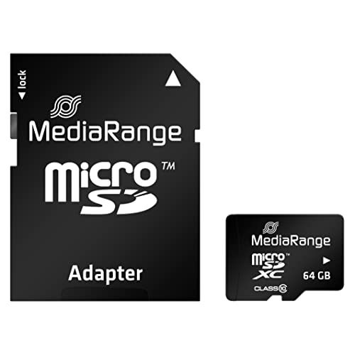 MediaRange micro SDXC Speicherkarte mit SD Adapter 64GB - Geschwindigkeit Klasse 10, Lesegeschwindigkeit bis 60 MB/s, externer Datenspeicher für mobile Endgeräte wie Digitalkameras oder Smartphones von MediaRange