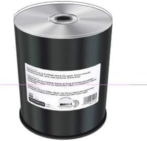 Professional Line CD-R 700MB|80min 52-fache Schreibgeschwindigkeit, vollflächig bedruckbar (Thermo-Retransfer), Silber, voll metallisiert, Silberne Schreibseite, 100er Cakebox von MediaRange