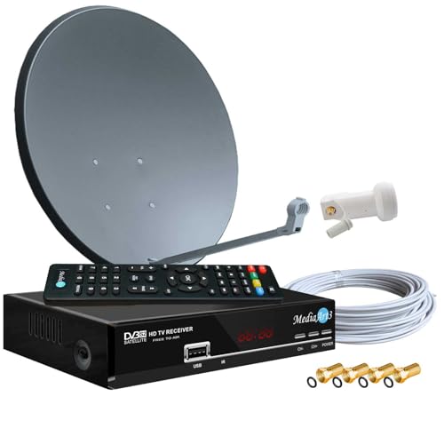Digitale Satanlage Komplettset 60cm Sat-Schüssel Spiegel Antrazit HDTV Sat-Receiver 2X USB LNB 0,1dB Kabel Sat Anlage 1 Teilnehmer Full HD Astra 19°E Deutsch F-Steckern Digitale Satanlage Komplettset 60cm Sat-Schüssel Spiegel Antrazit HDTV Sat-Receiver 2X USB LNB 0,1dB Kabel Sat Anlage 1 Teilnehmer Full HD Astra 19°E Deutsch F-Steckern von Mediaart