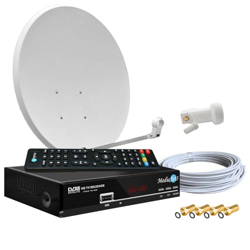 Digitale Satanlage Komplettset 60cm Sat-Schüssel Spiegel HDTV Sat-Receiver 2X USB LNB 0,1dB Kabel Sat Anlage 1 Teilnehmer Full HD Astra 19°E Deutsch F-Steckern von Mediaart