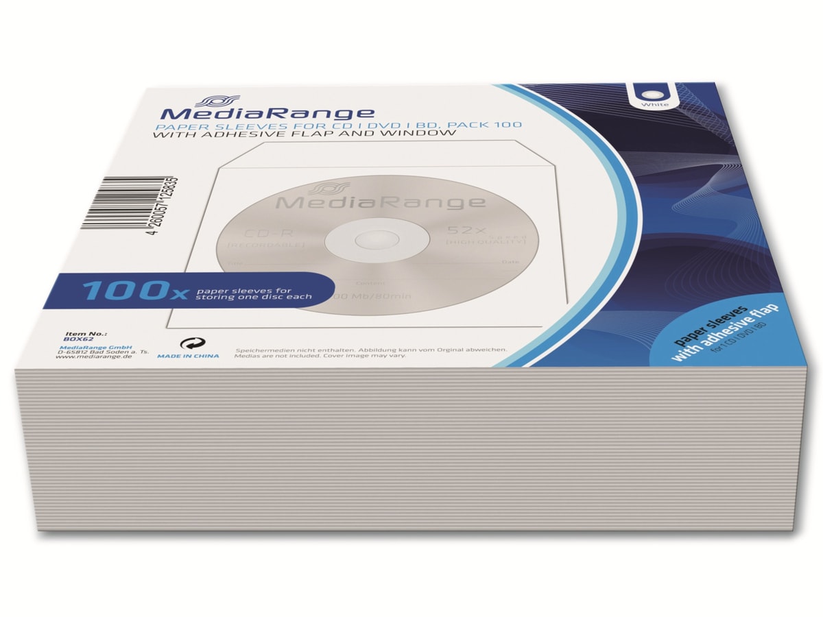 MEDIARANGE CD-Papiertaschen, 100er Pack, weiß von Mediarange