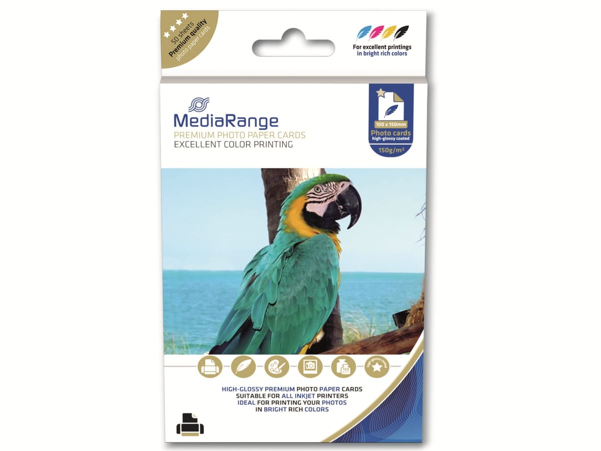 MEDIARANGE Fotopapier, 100x150 mm, 150 g/m², hochglanz, 50 Blatt von Mediarange