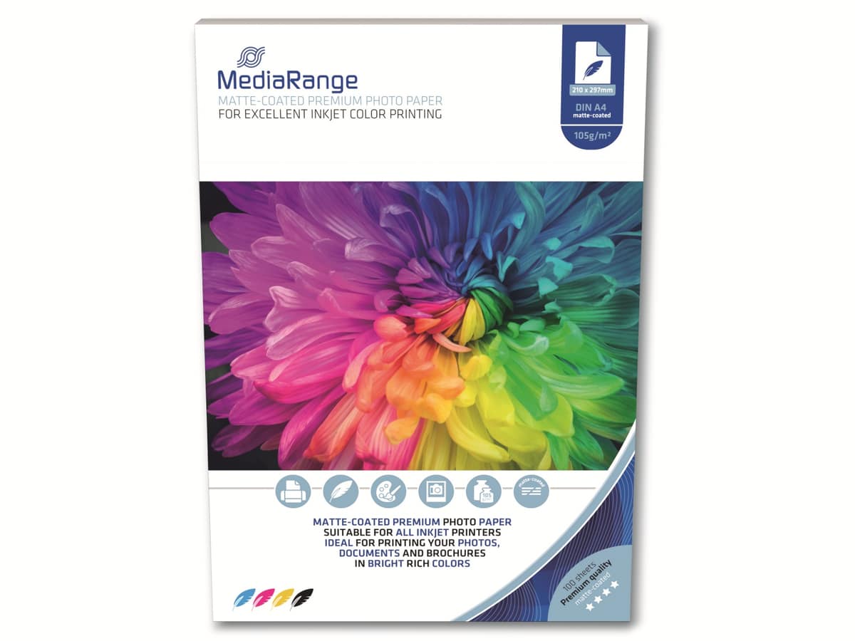 MEDIARANGE Fotopapier, DIN A4, 105 g/m², matt, 100 Blatt von Mediarange