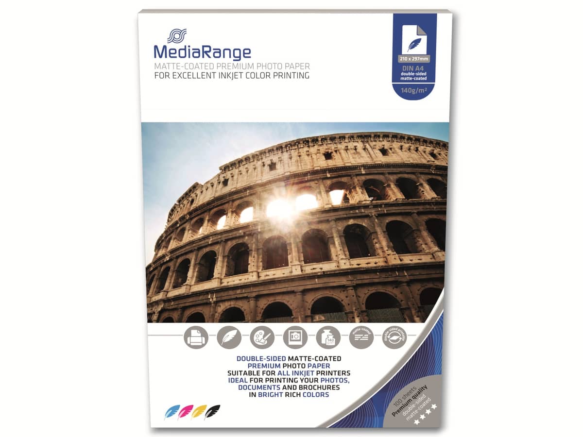 MEDIARANGE Fotopapier DIN A4, 140 g/m², matt, 100 Blatt von Mediarange