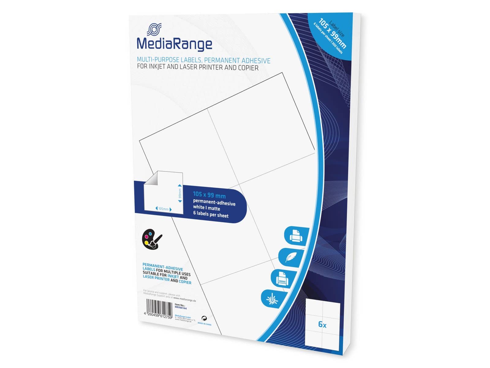 MEDIARANGE Universal-Etiketten MRINK144, 105x99mm, weiß, 300 Etiketten von Mediarange
