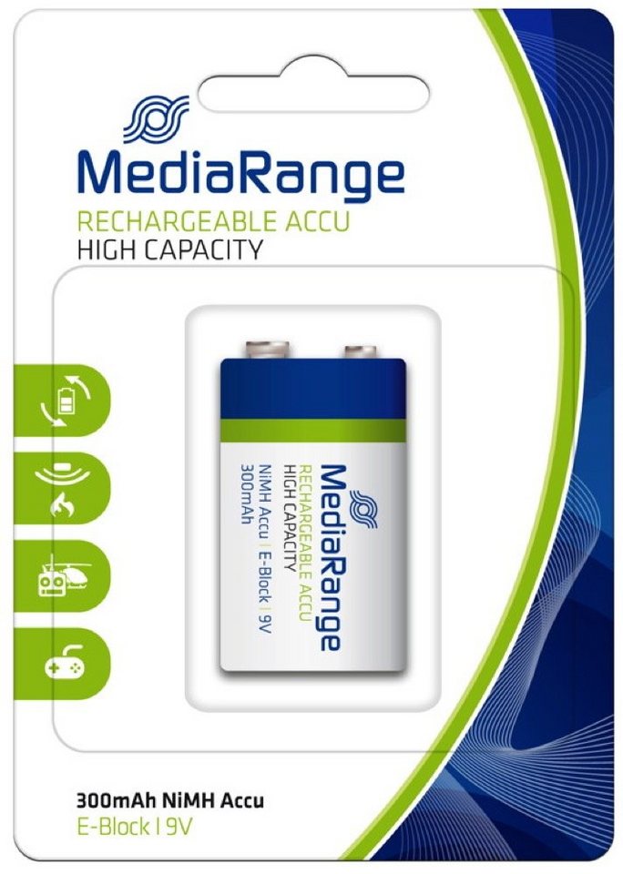 Mediarange 1 Mediarange Akku 9V 300mAh Nickel-Metall-Hydrid Blister Akkupacks von Mediarange