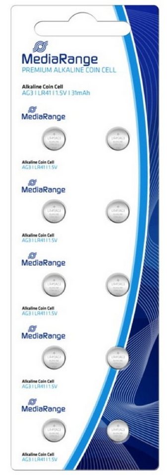 Mediarange 10 AG3 / V 392 / LR41 Alkaline Knopfzelle Batterien im 10er Blister Knopfzelle von Mediarange