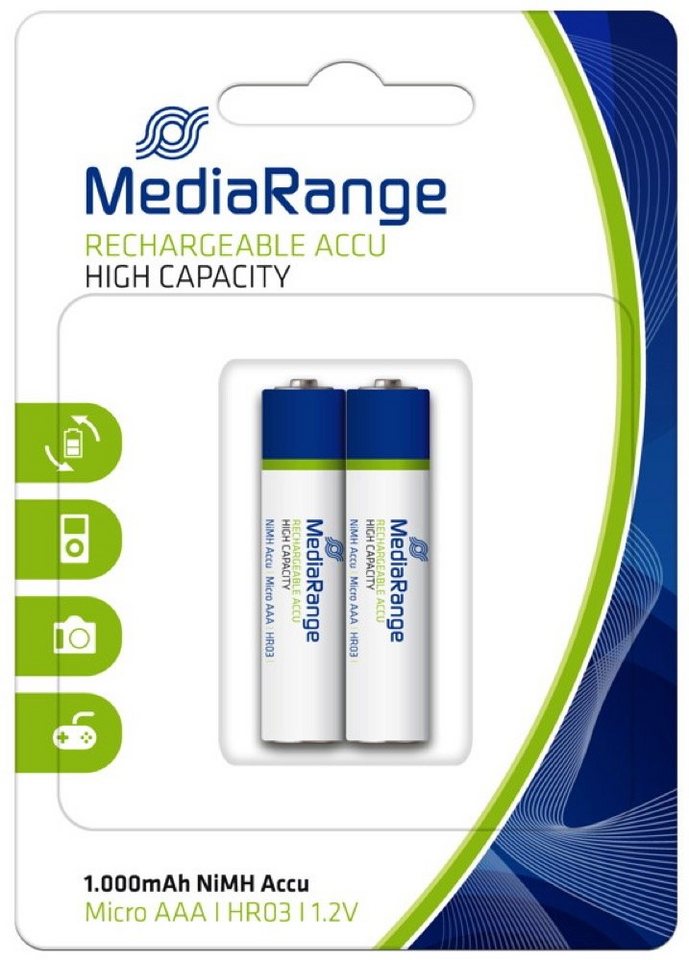 Mediarange 2 Akku AAA 1000mAh Nickel-Metall-Hydrid im 2er Blister Akkupacks von Mediarange