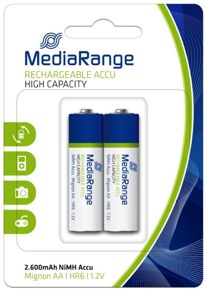 Mediarange 2 Mediarange Akku AA 2600mAh Nickel-Metall-Hydrid im 2er Blister Akkupacks von Mediarange