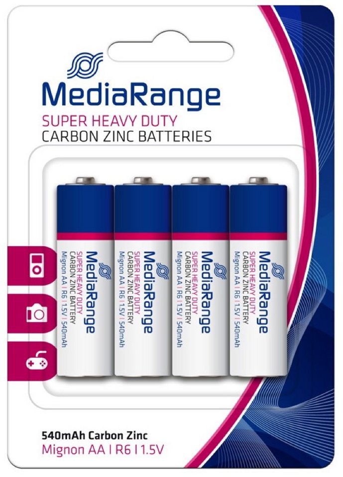 Mediarange 4 Super Heavy Duty AA / Mignon Zink-Kohle Batterien im 4er Blister Batterie von Mediarange