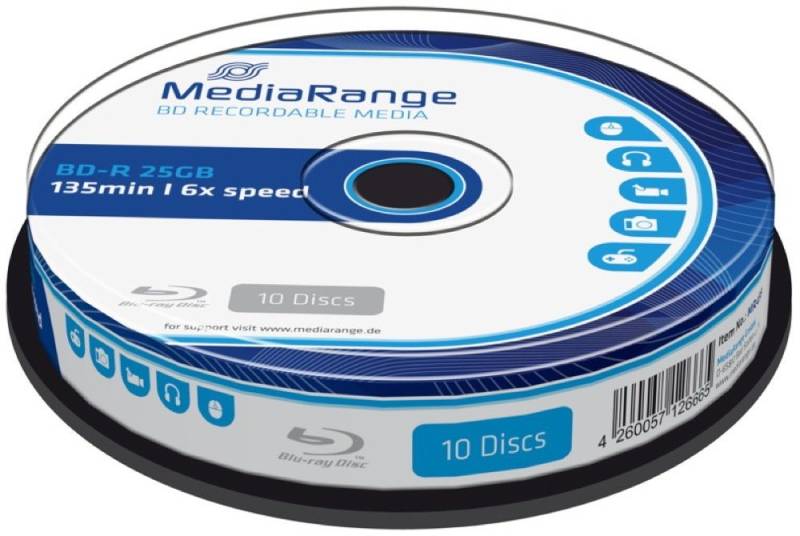 Mediarange Blu-ray-Rohling 10 Mediarange Rohlinge Blu-ray BD-R 25GB 6x Spindel von Mediarange