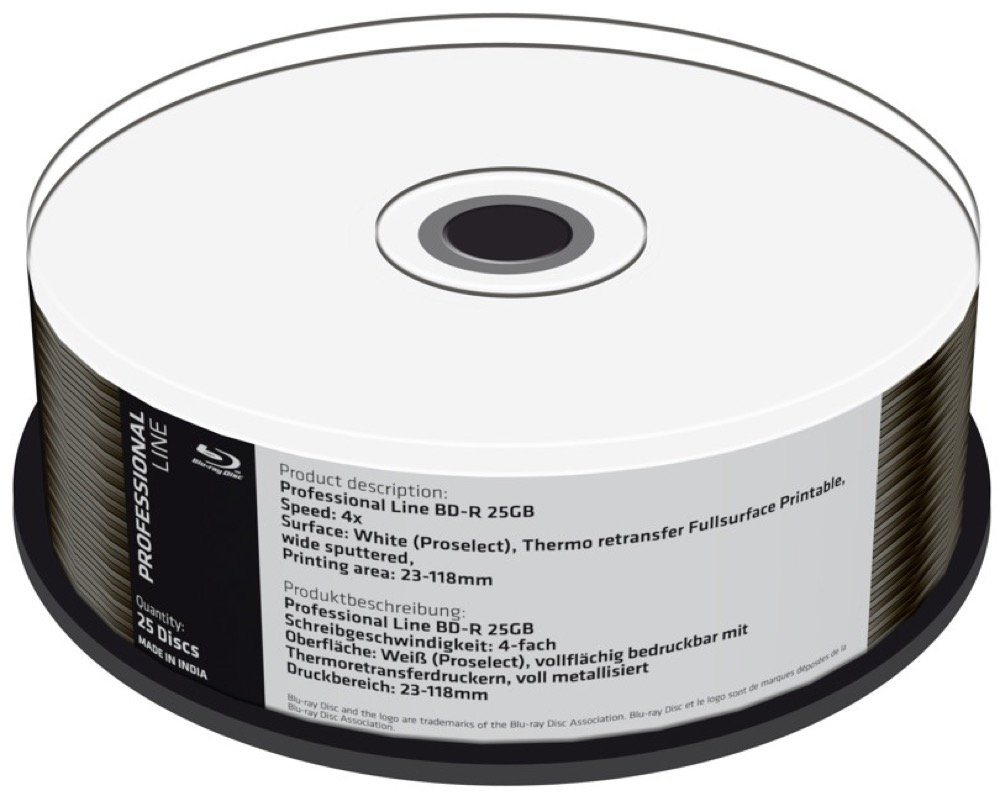 Mediarange Blu-ray-Rohling 25 Professional Rohlinge BD-R full printable Thermo 25GB 4x Spindel von Mediarange