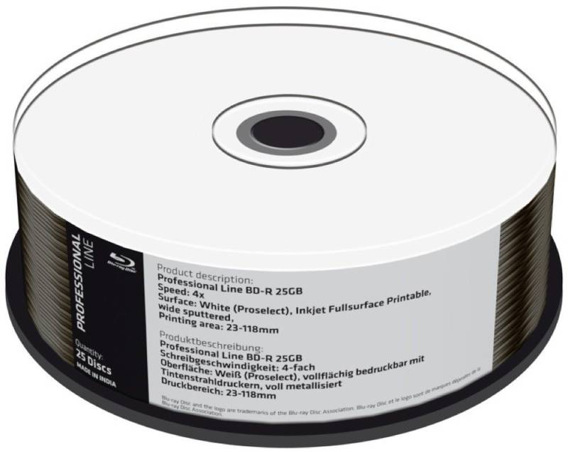 Mediarange Blu-ray-Rohling 25 Professional Rohlinge Blu-ray BD-R full printable 25GB 4x Spindel von Mediarange