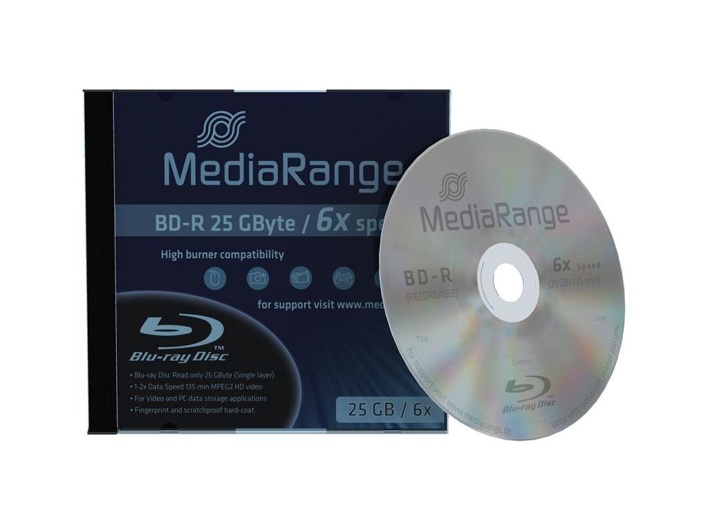 Mediarange Blu-ray-Rohling 5 MediaRange Bluray Rohlinge BD-R 25GB 6x Jewelcase von Mediarange