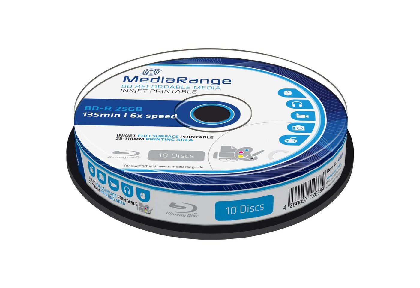 Mediarange Blu-ray-Rohling MediaRange BD-R 25GB, Blu-ray-Rohlinge, (6fach, 10 Mediarange Blu-ray-Rohling MediaRange BD-R 25GB, Blu-ray-Rohlinge, (6fach, 10 von Mediarange