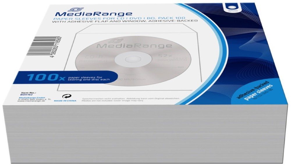 Mediarange CD-Hülle 100 mit Fenster mit Klebepunkt für je 1 BD / CD / DVD weiß Mediarange CD-Hülle 100 mit Fenster mit Klebepunkt für je 1 BD / CD / DVD weiß von Mediarange