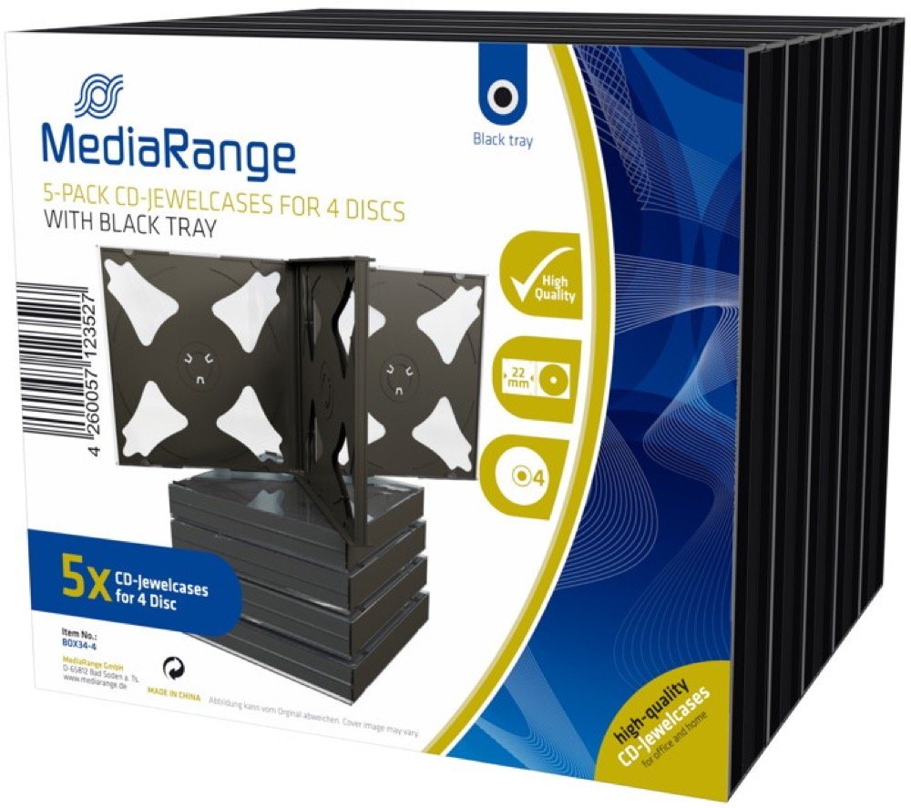 Mediarange CD-Hülle 5 CD Hüllen 4er Jewelcase 22 mm für je 4 BD / CD / DVD schwarz von Mediarange