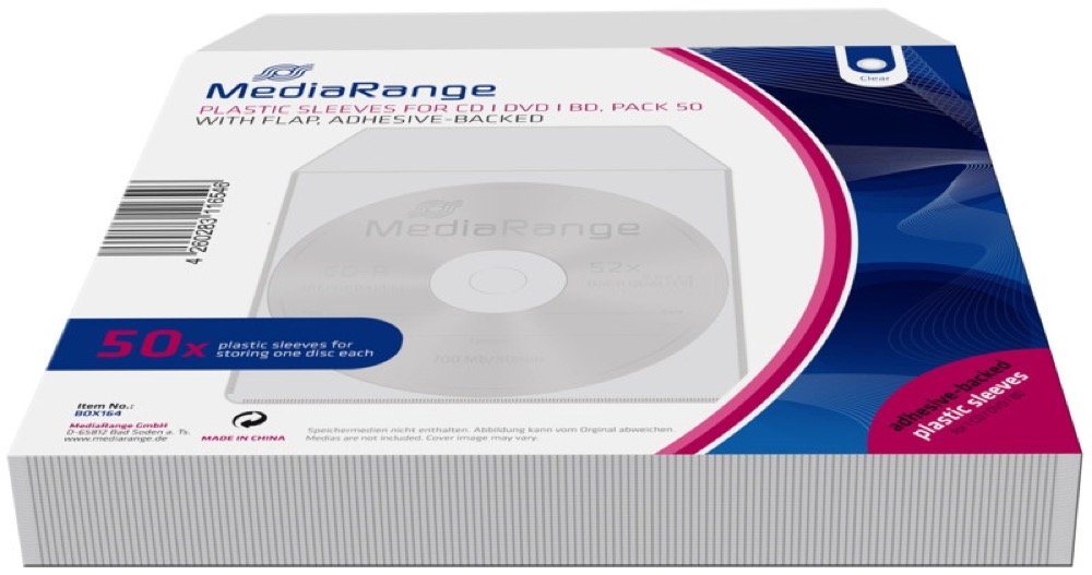 Mediarange CD-Hülle 50 Plastiktaschen 2 Klebestreifen für je 1 BD / CD / DVD transparent von Mediarange