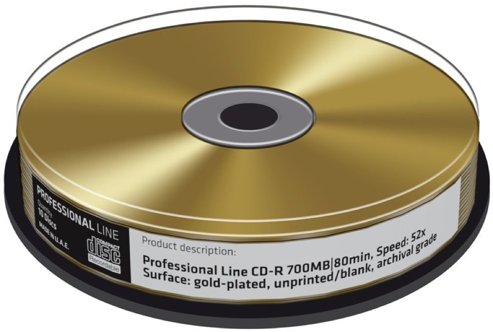 Mediarange CD-Rohling 10 Professional Rohlinge CD-R GOLD 24 Karat 80Min 700MB 52x Spindel von Mediarange