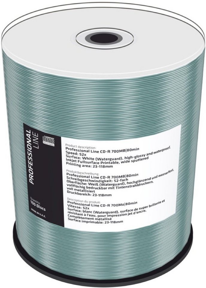 Mediarange CD-Rohling 100 Professional printable waterguard glossy 80Min 700MB 52x Spindel von Mediarange