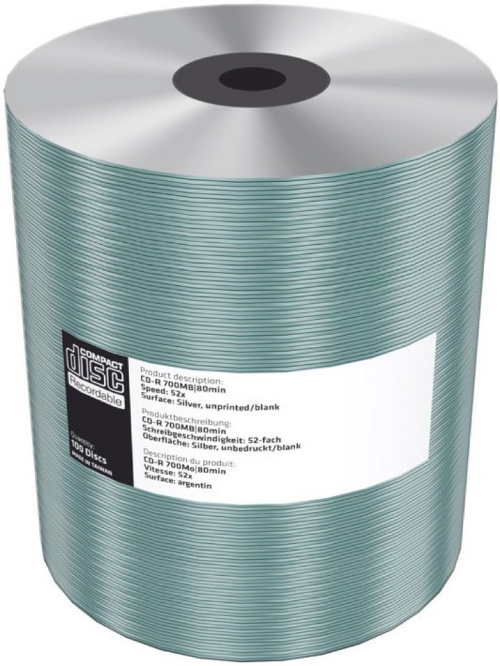 Mediarange CD-Rohling 100 Rohlinge CD-R silver blank 80Min 700MB 52x Shrink von Mediarange