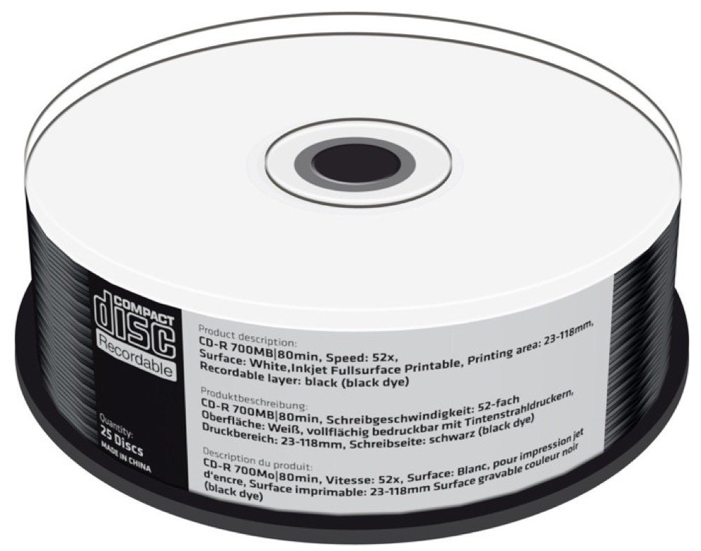 Mediarange CD-Rohling 25 Rohlinge CD-R full printable black dye 80Min 700MB 52x Spindel von Mediarange