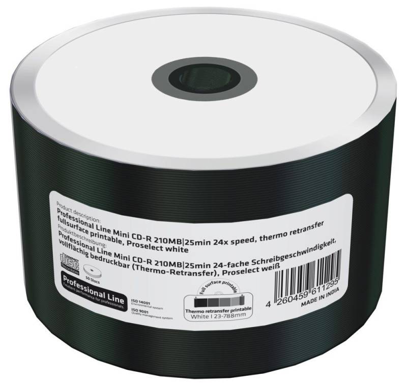 Mediarange CD-Rohling 50 Professional CD-R Mini full printable Thermo 22Min 200MB 24x Shrink von Mediarange