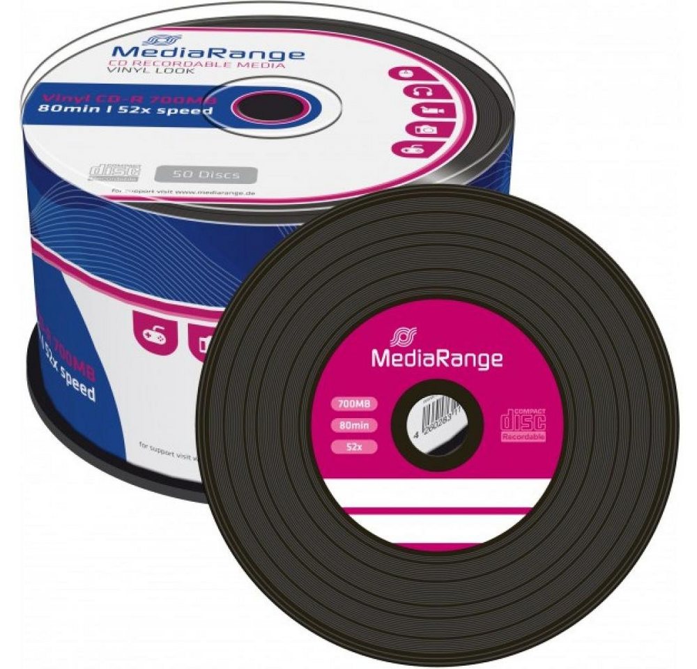 Mediarange CD-Rohling CD-R 80 Min/700 MB MediaRange 52x Data Vinyl in Cakebox 50 Stk von Mediarange