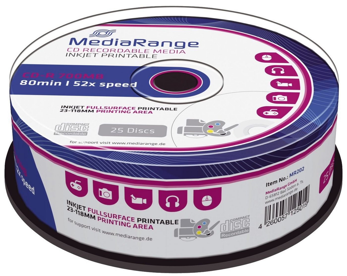 Mediarange CD-Rohling CD-R Rohlinge - 700MB/80Min 52-fach/Spindel bedruckbar Packung mit 25 Mediarange CD-Rohling CD-R Rohlinge - 700MB/80Min 52-fach/Spindel bedruckbar Packung mit 25 von Mediarange