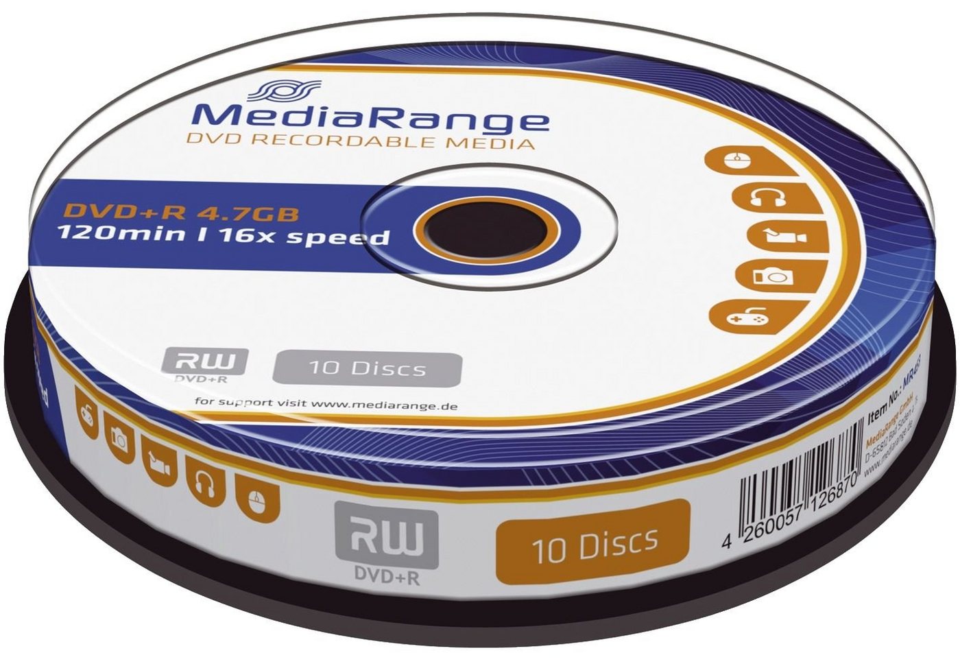Mediarange CD-Rohling DVD+R - 4.7GB/120Min, 16-fach/Spindel, Packung mit 10 Stück Mediarange CD-Rohling DVD+R - 4.7GB/120Min, 16-fach/Spindel, Packung mit 10 Stück von Mediarange