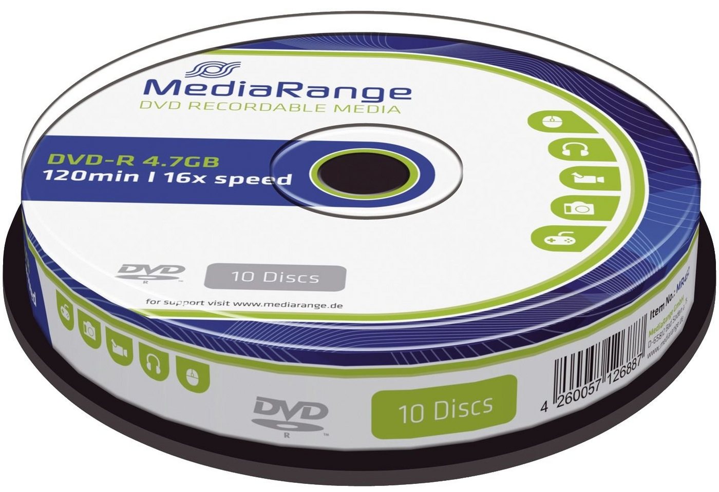 Mediarange CD-Rohling DVD-R - 4.7GB/120Min, 16-fach/Spindel, Packung mit 10 Stück von Mediarange
