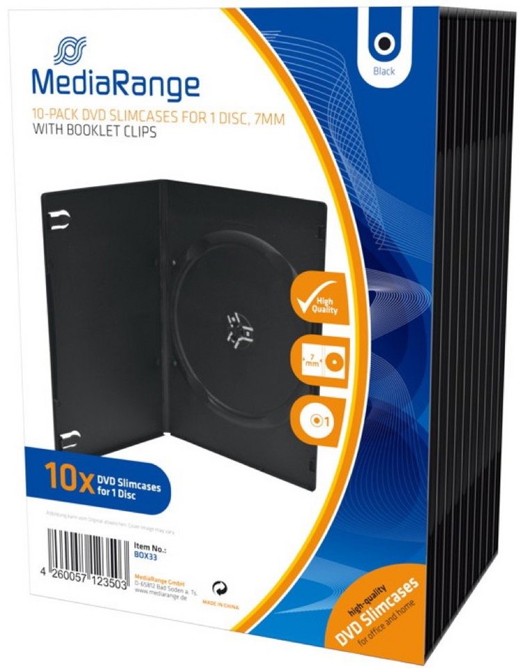 Mediarange DVD-Hülle 10 DVD Hüllen Slim 1er Box 7 mm für je 1 BD / CD / DVD schwarz von Mediarange