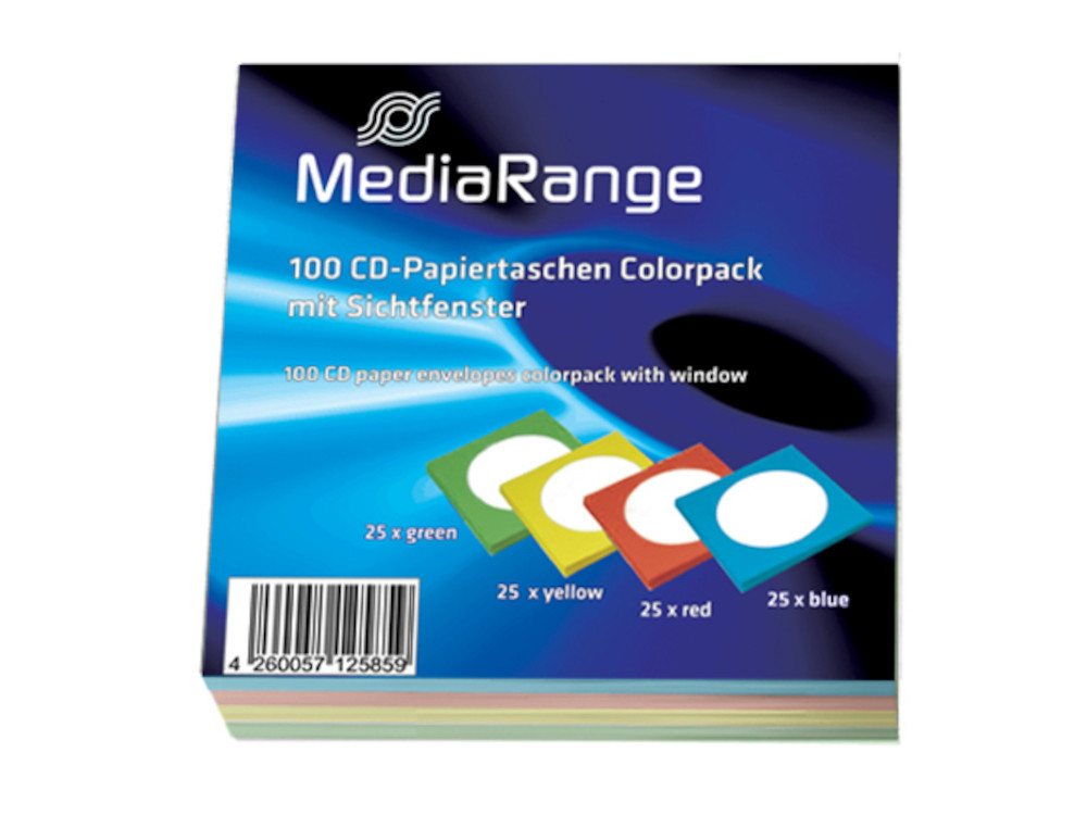 Mediarange DVD-Hülle 300 (3x 100) CD Papierhüllen DVD Hüllen 75x rot grün blau gelb von Mediarange