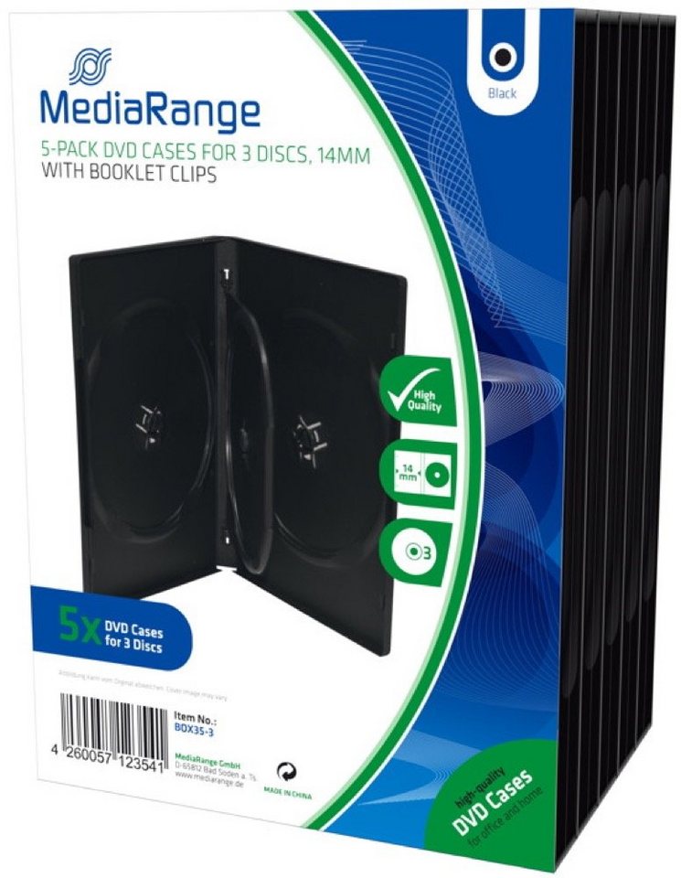 Mediarange DVD-Hülle 5 DVD Hüllen 3er Box 14 mm für je 3 BD / CD / DVD schwarz von Mediarange