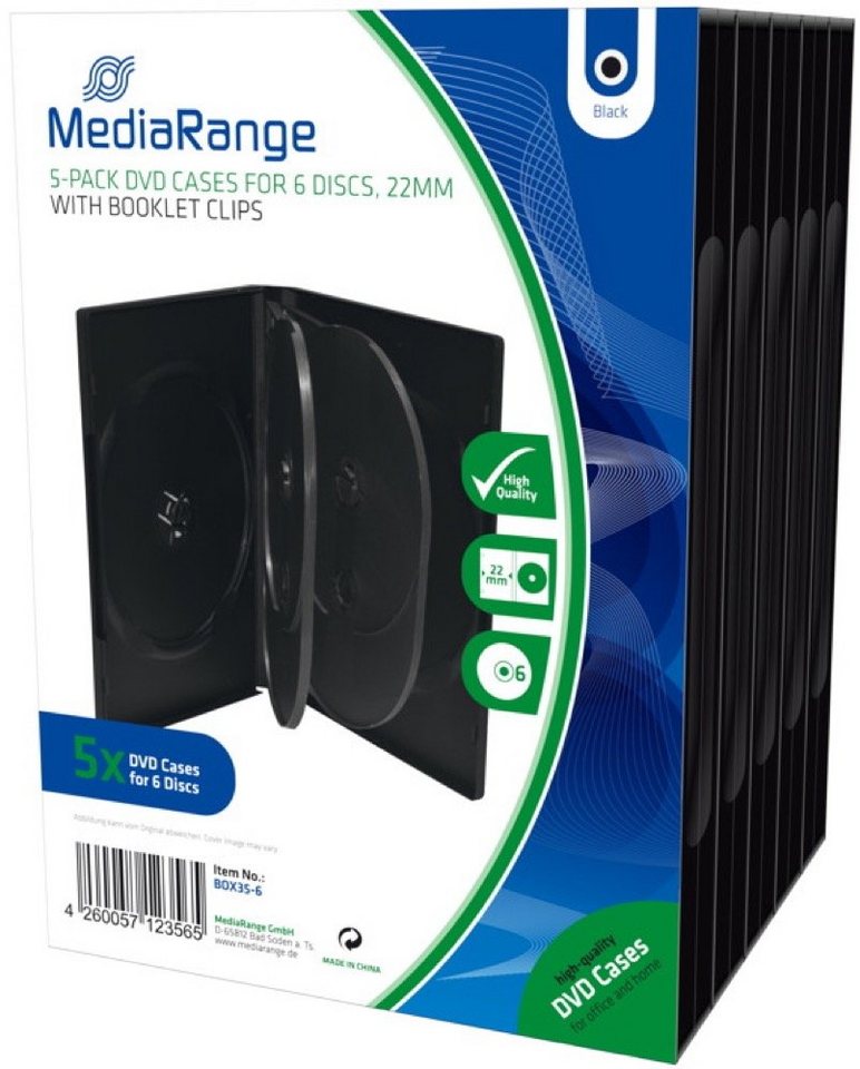 Mediarange DVD-Hülle 5 DVD Hüllen 6er Box 22 mm für je 6 BD / CD / DVD schwarz von Mediarange