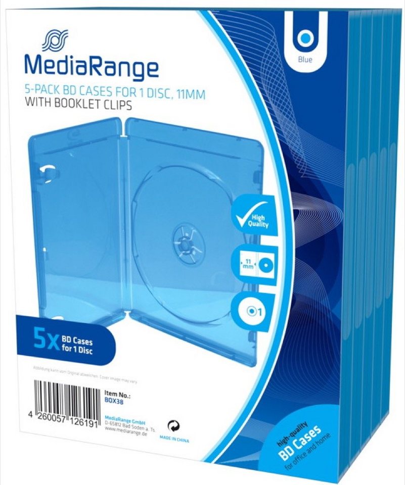 Mediarange DVD-Hülle 5 Mediarange Blu-ray Hüllen 1er Box 11 mm für je 1 BD / CD / DVD blau von Mediarange