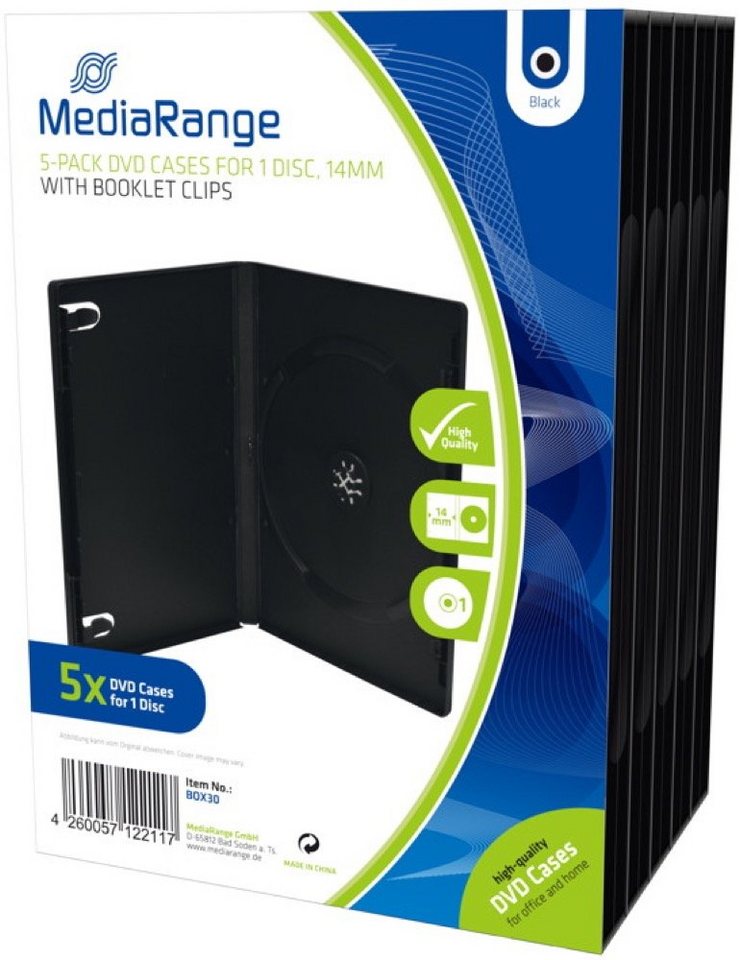 Mediarange DVD-Hülle 5 Mediarange DVD Hüllen 1er Box 14 mm für je 1 BD / CD / DVD schwarz von Mediarange