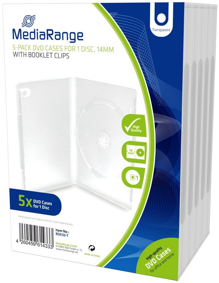 Mediarange DVD-Hülle 5 Mediarange DVD Hüllen 1er Box 14 mm transparent von Mediarange