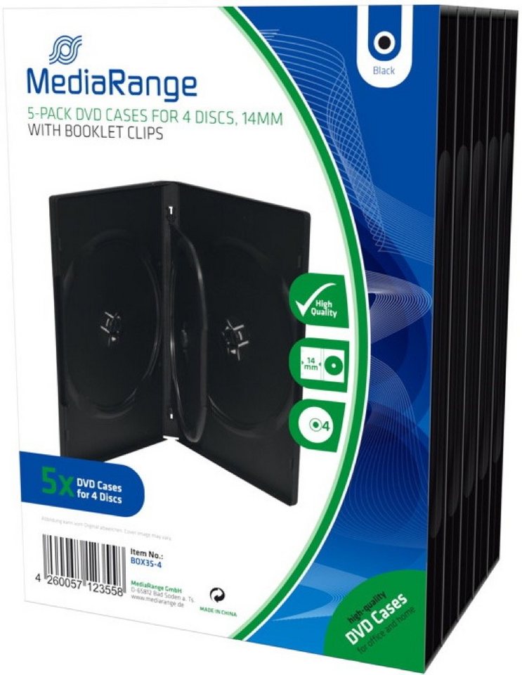 Mediarange DVD-Hülle 5 Mediarange DVD Hüllen 4er Box 14 mm für je 4 BD / CD / DVD schwarz Mediarange DVD-Hülle 5 Mediarange DVD Hüllen 4er Box 14 mm für je 4 BD / CD / DVD schwarz von Mediarange