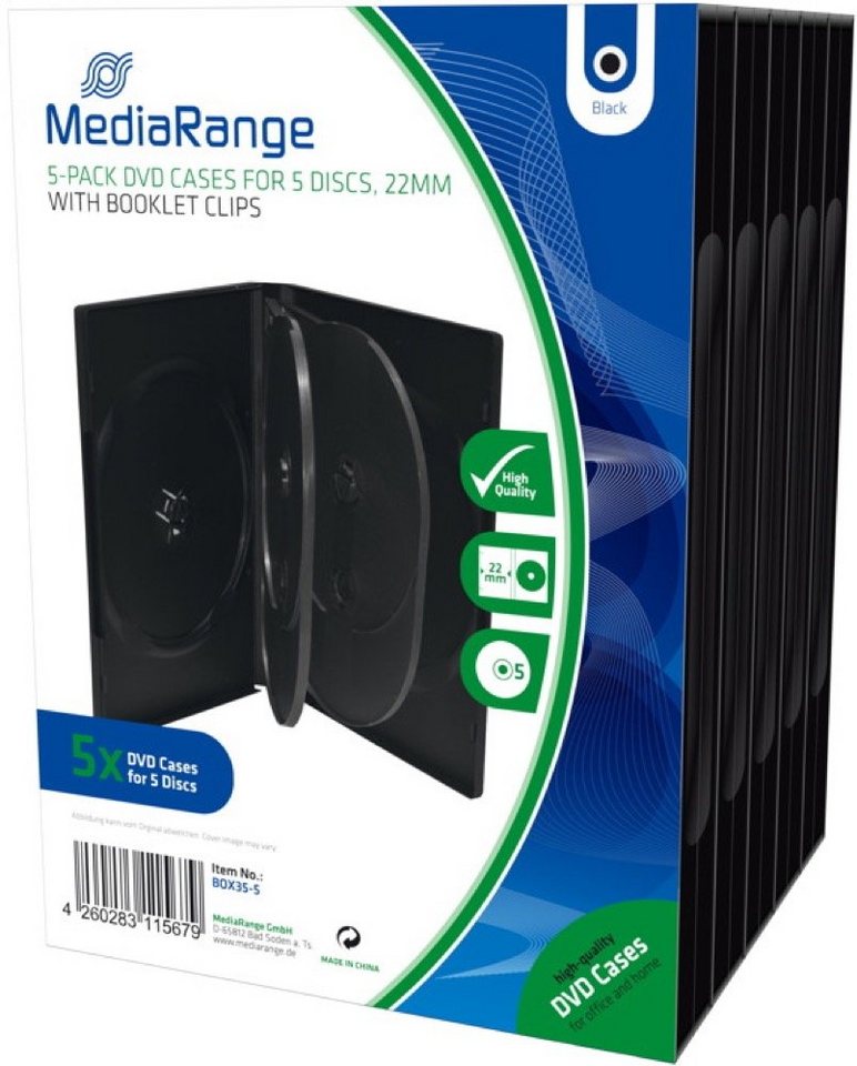 Mediarange DVD-Hülle 5 Mediarange DVD Hüllen 5er Box 22 mm für je 5 BD / CD / DVD schwarz von Mediarange