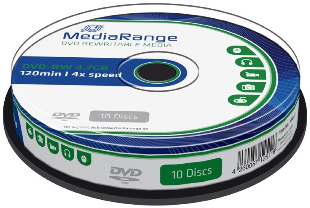 Mediarange DVD-Rohling 10 Mediarange Rohlinge DVD-RW 4,7GB 4x Spindel Mediarange DVD-Rohling 10 Mediarange Rohlinge DVD-RW 4,7GB 4x Spindel von Mediarange
