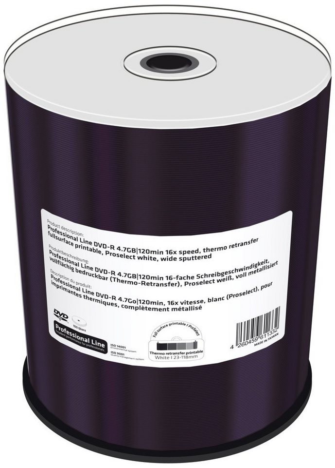 Mediarange DVD-Rohling 100 DVD-R full printable Thermo proselect 4,7GB 16x Spindel Mediarange DVD-Rohling 100 DVD-R full printable Thermo proselect 4,7GB 16x Spindel von Mediarange
