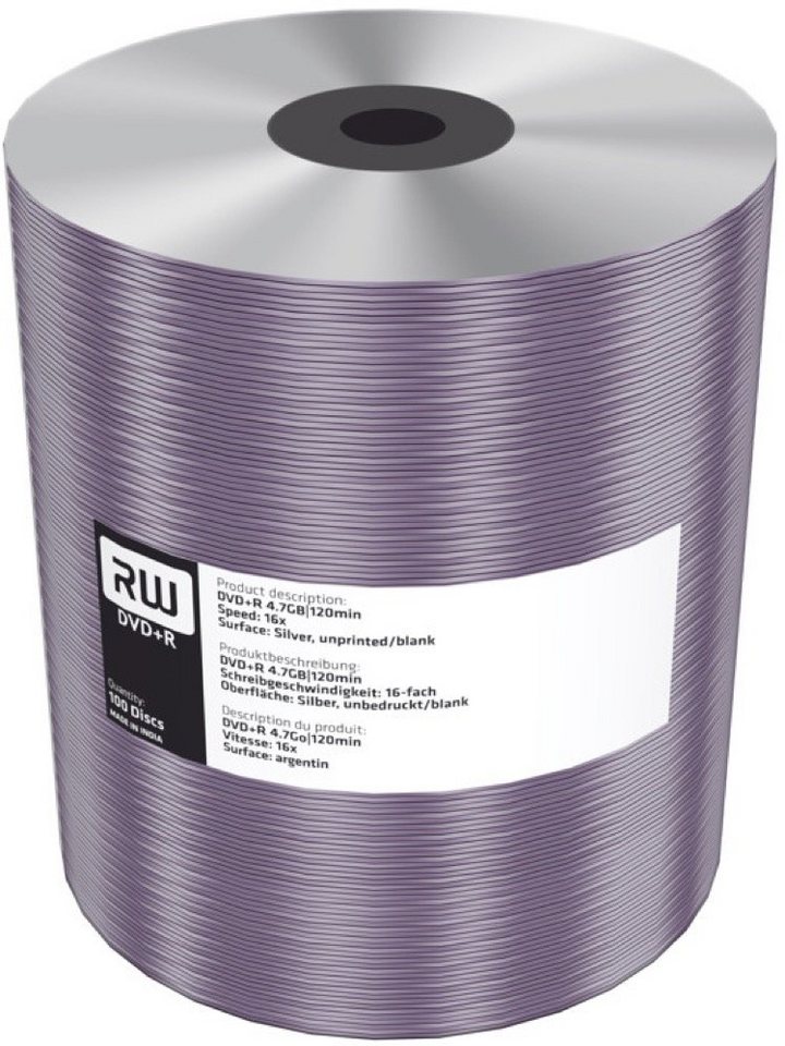 Mediarange DVD-Rohling 100 Mediarange Rohlinge DVD+R silver blank 4,7 GB 16x Shrink von Mediarange