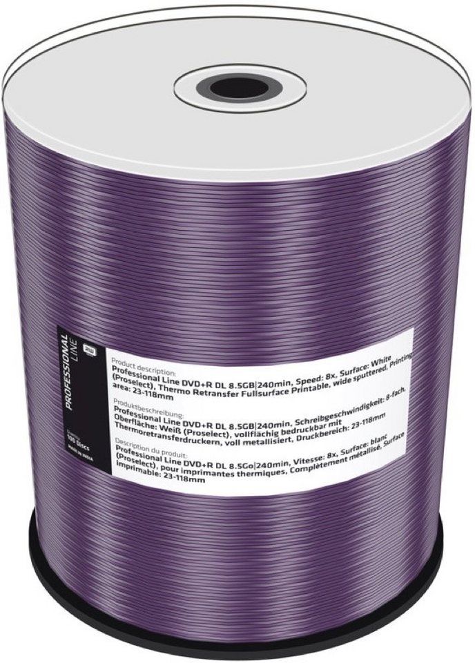 Mediarange DVD-Rohling 100 Professional DVD+R DL full printable Thermo 8,5GB 8x Spindel Mediarange DVD-Rohling 100 Professional DVD+R DL full printable Thermo 8,5GB 8x Spindel von Mediarange
