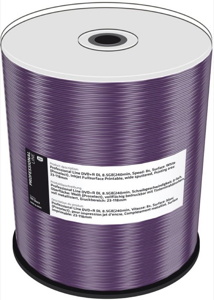 Mediarange DVD-Rohling 100 Professional DVD+R Double Layer full printable 8,5GB 8x Spindel Mediarange DVD-Rohling 100 Professional DVD+R Double Layer full printable 8,5GB 8x Spindel von Mediarange