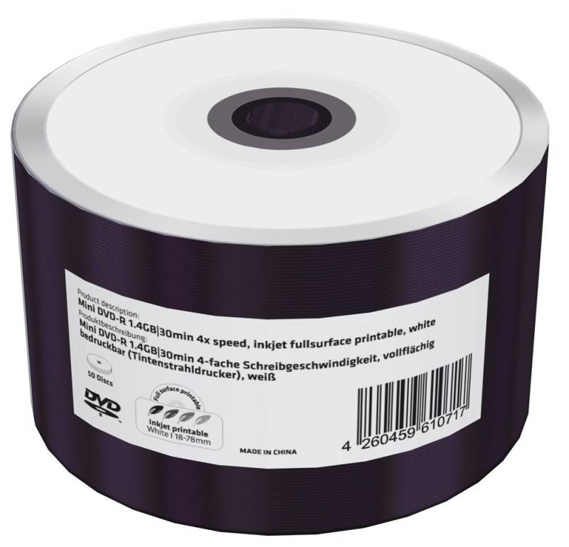 Mediarange DVD-Rohling 50 Mediarange Rohlinge DVD-R Mini full printable 30Min 1,4GB 4x Shrink von Mediarange