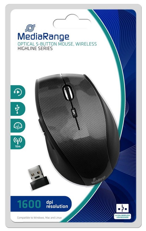 Mediarange Funk Maus highline optisch kabellos 5 Tasten 1600 dpi schwarz MROS207 Maus Mediarange Funk Maus highline optisch kabellos 5 Tasten 1600 dpi schwarz MROS207 Maus von Mediarange
