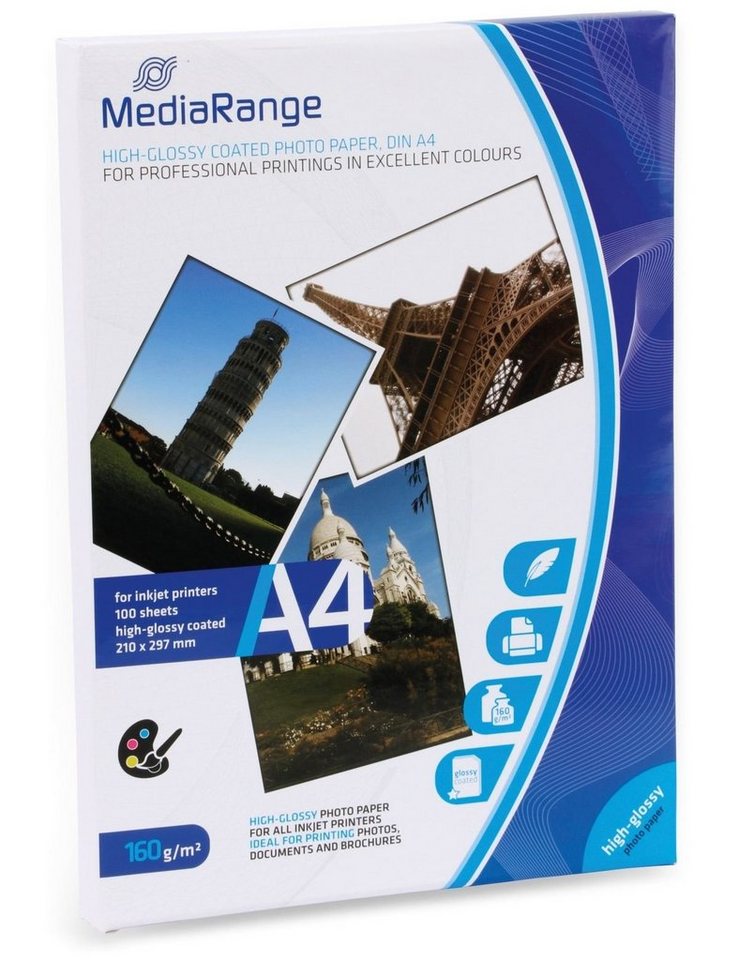 Mediarange MEDIARANGE Fotopapier DIN A4, 160 g/m², hochglanz Tintenstrahldrucker von Mediarange